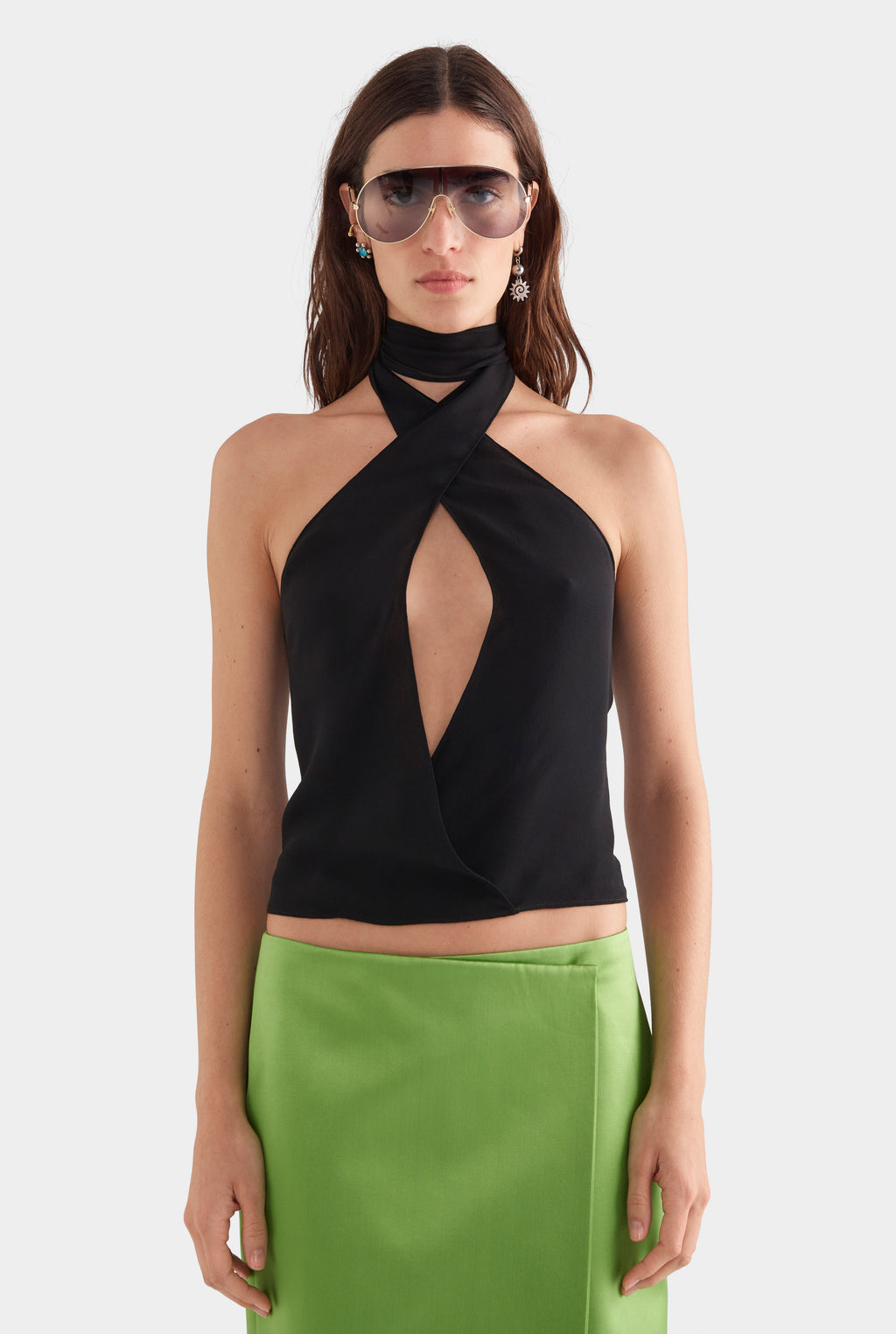 Wrap Silk Cotton Skirt - Leaf Green