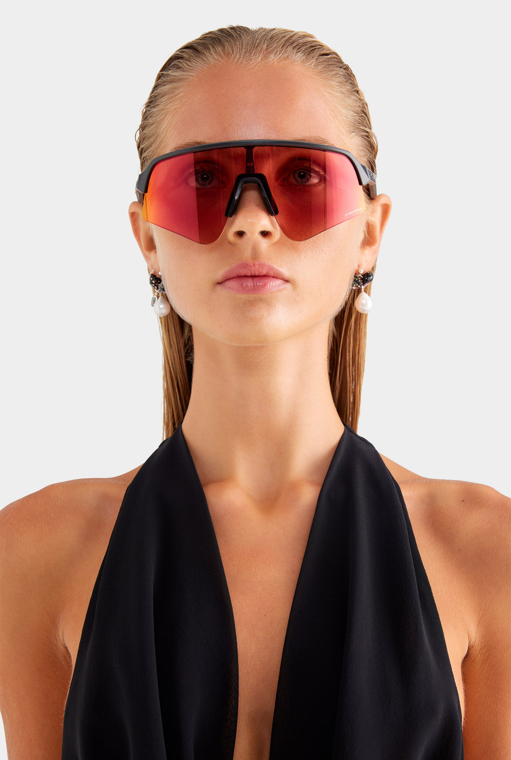 Deep Cowl Sheer Silk Halter - Black