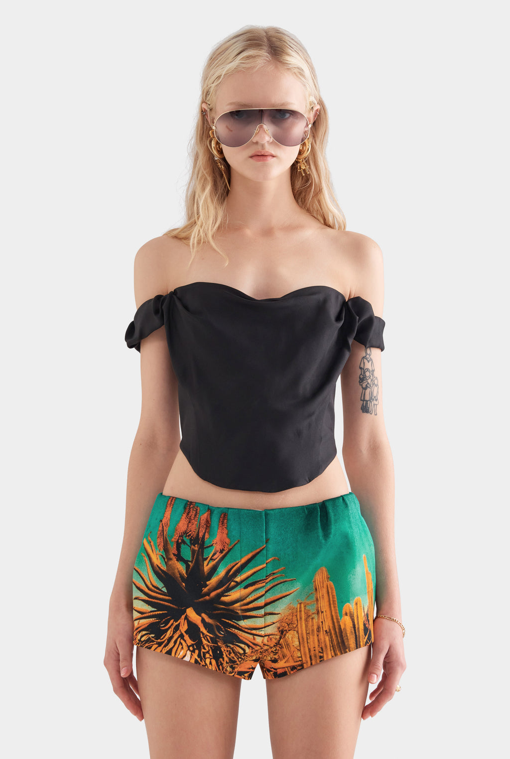 Silk Cotton Mini Short - Cactus Print