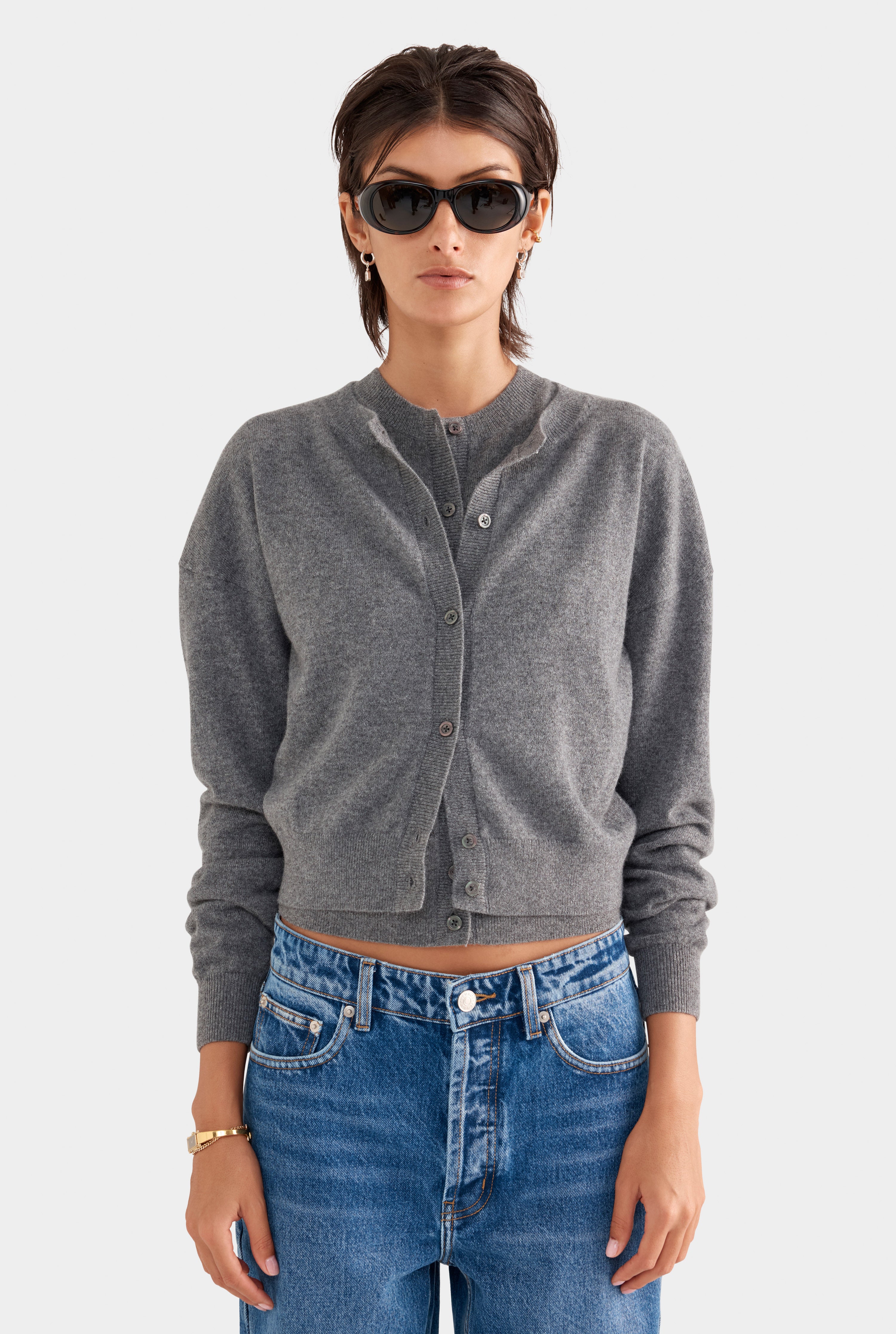Dropshoulder Cashmere Cardigan - Charcoal