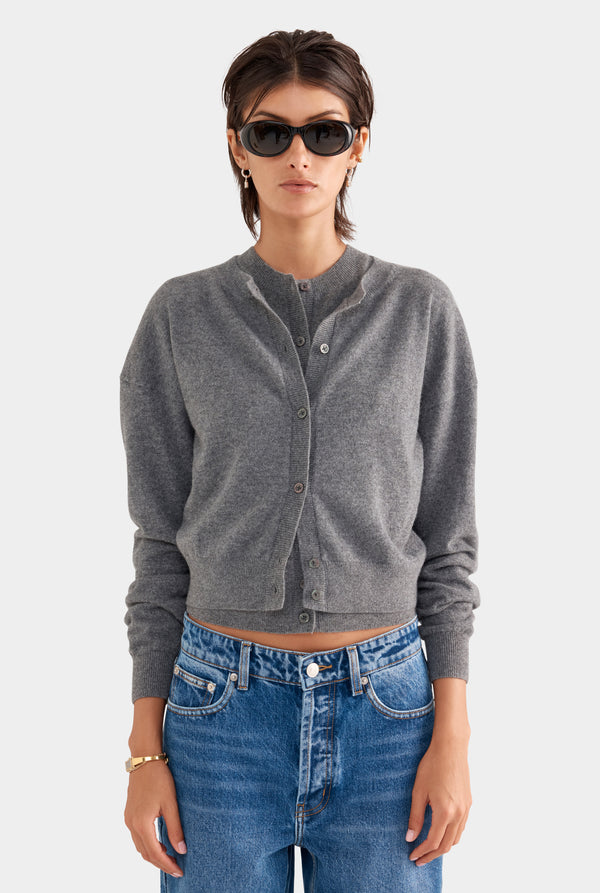 Dropshoulder Cashmere Cardigan - Charcoal