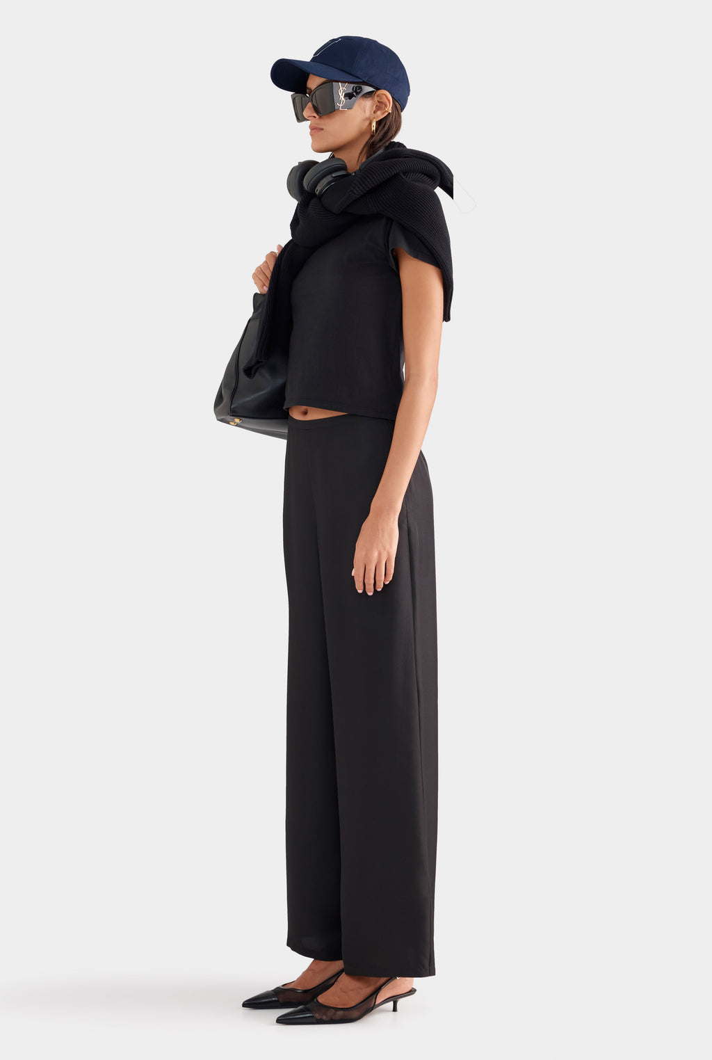 Flat Front Silk Pant - Black