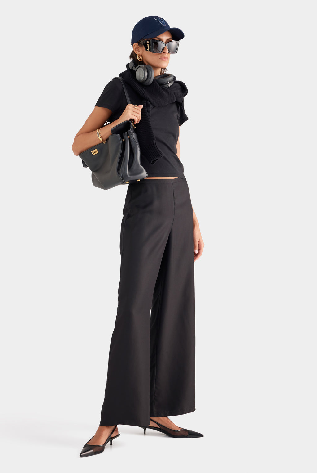 Flat Front Silk Pant - Black