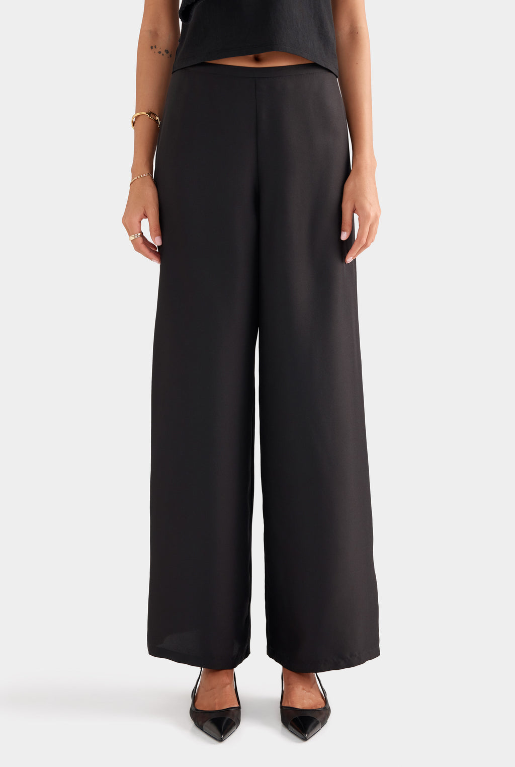 Flat Front Silk Pant - Black
