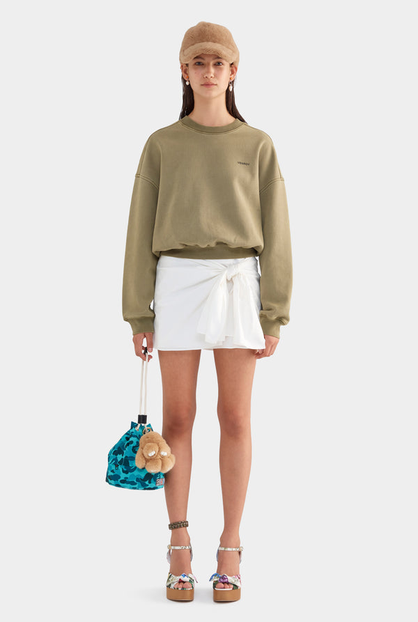 Tie Cotton Mini Skirt - White