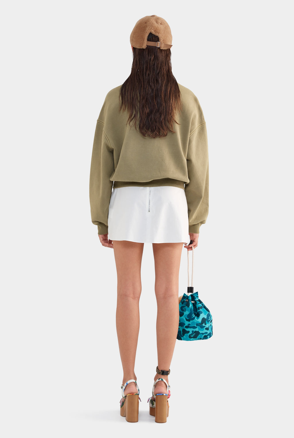 Tie Cotton Mini Skirt - White