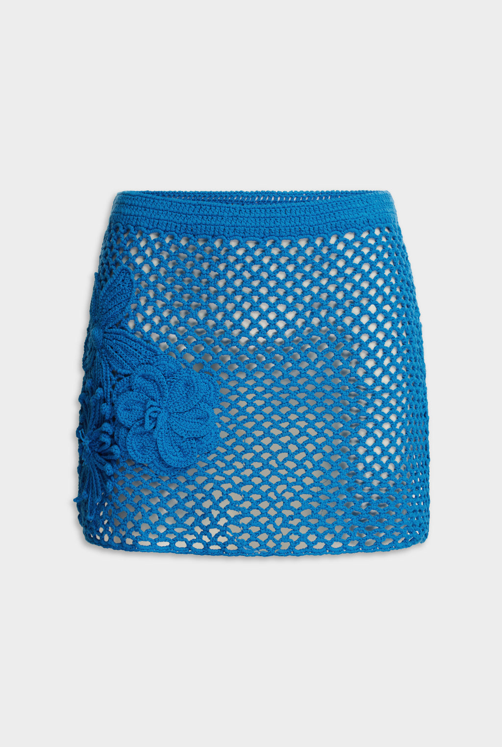 Floral Crochet Cotton Mini Skirt - Bright Blue