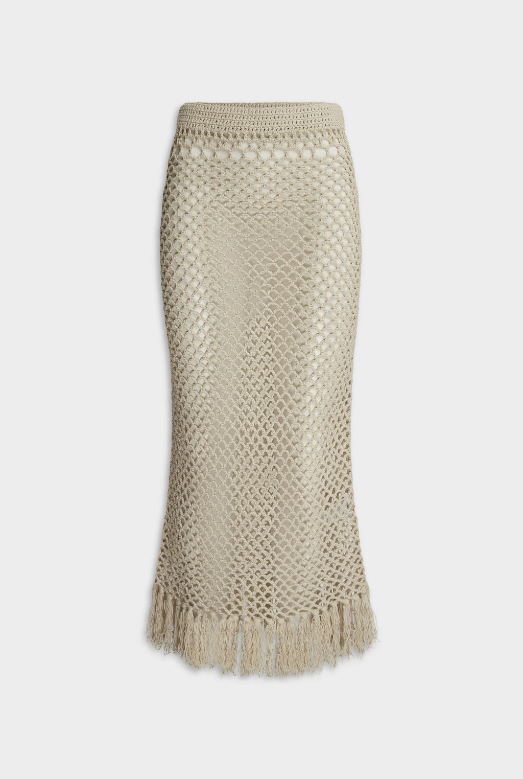 Fringed Crochet Cotton Midi Skirt - Natural