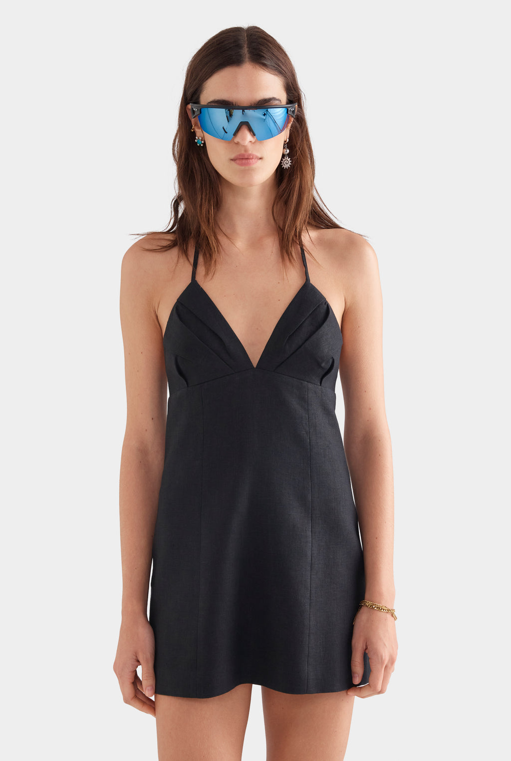 Halter Linen Mini Dress - Black