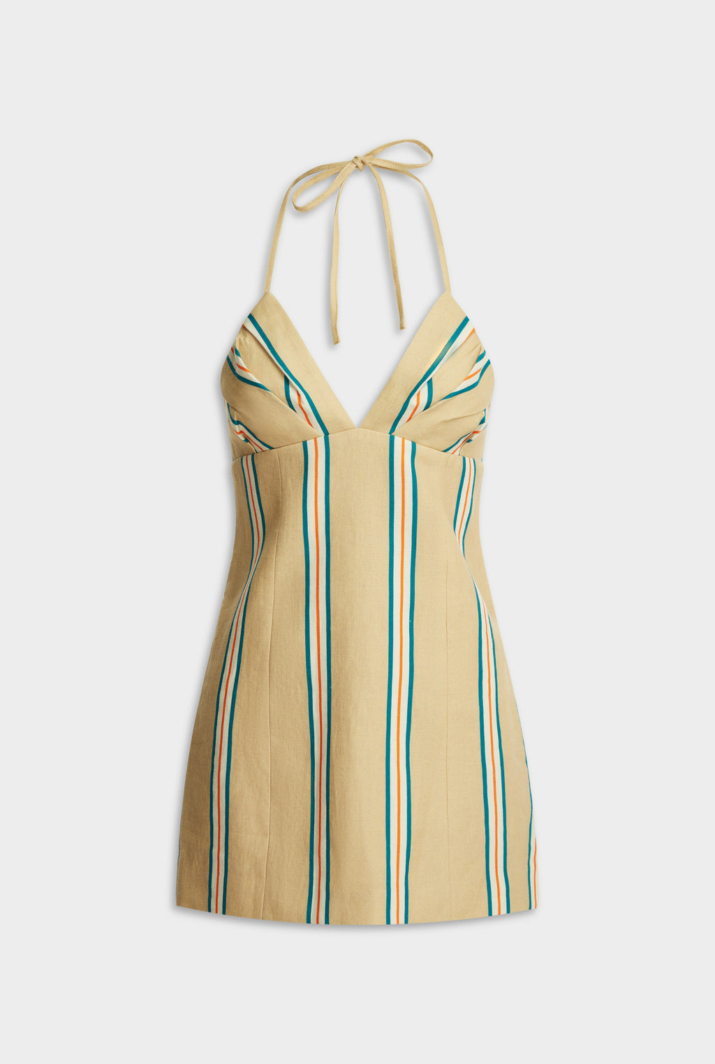 Halter Linen Mini Dress - Hazelnut/Teal/Orange Stripe