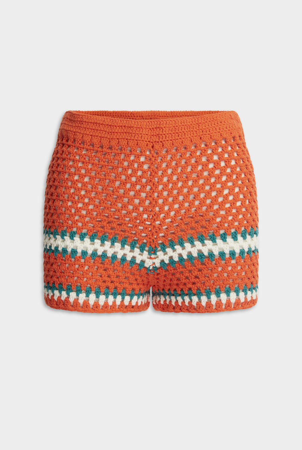High Waist Crochet Cotton Mini Short - Orange/Teal/White