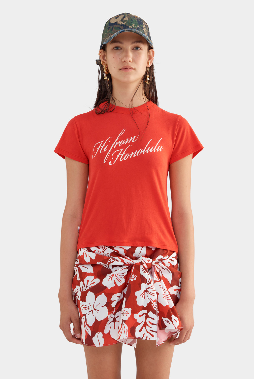 Tie Cotton Mini Skirt - Red Hibiscus Camo