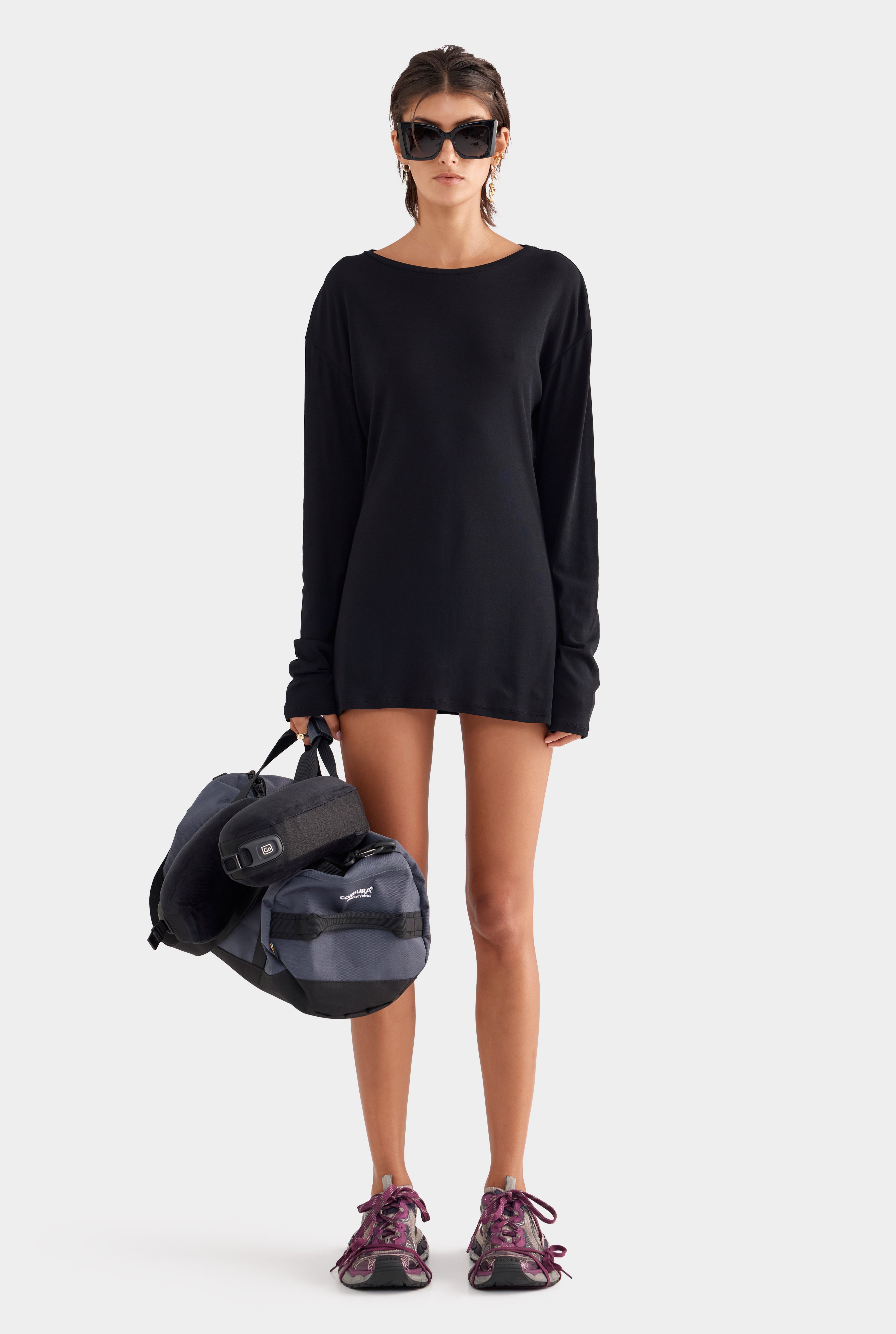 Lightweight Cotton Mini Dress - Black