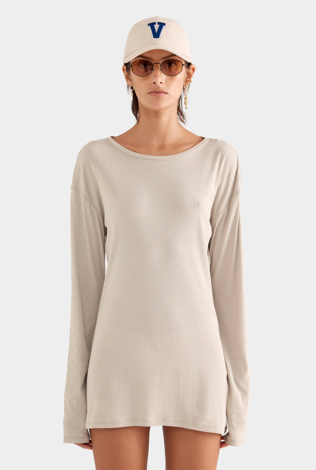 Lightweight Cotton Mini Dress - Stone