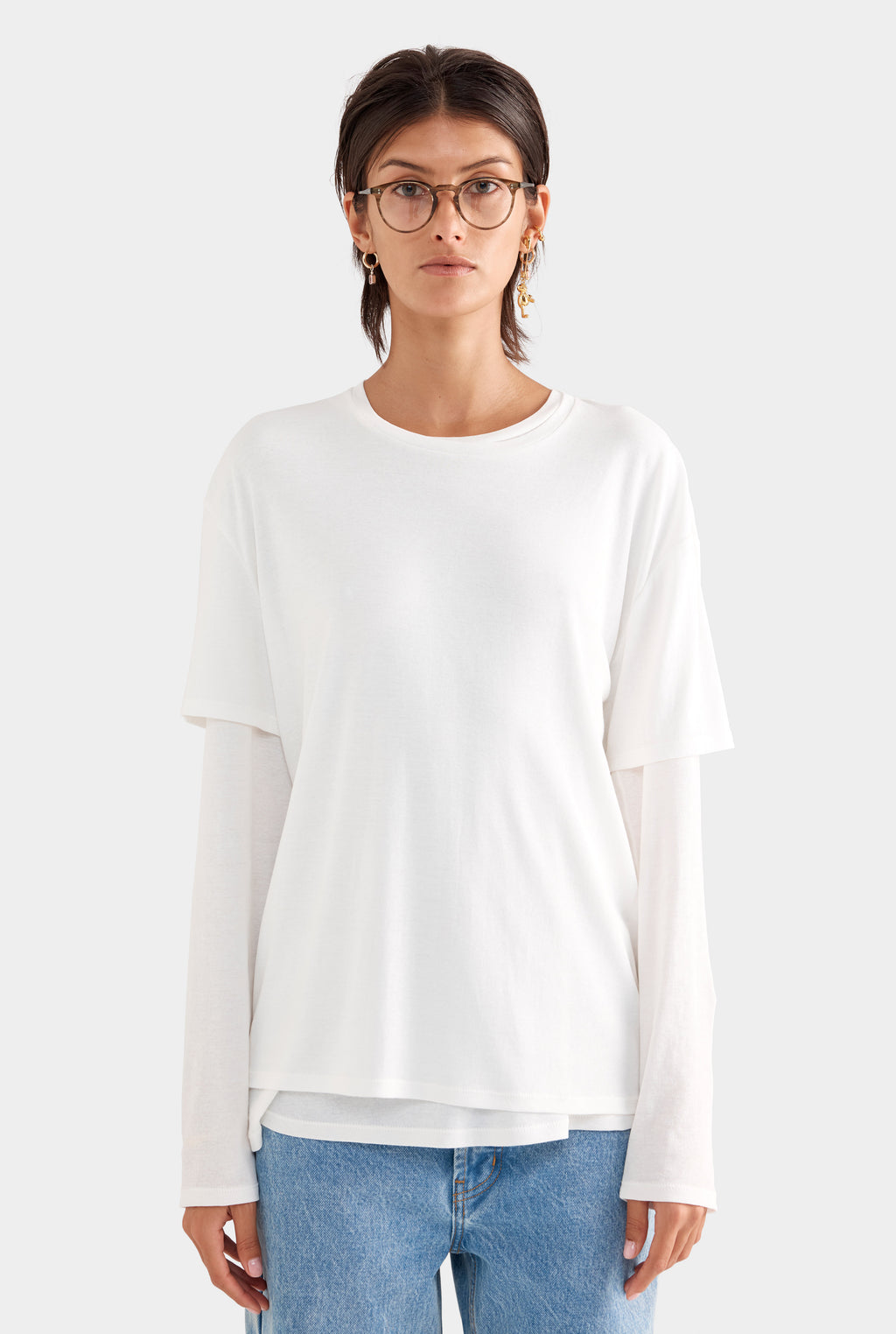 Long Sleeve Lightweight Cotton Tee - White