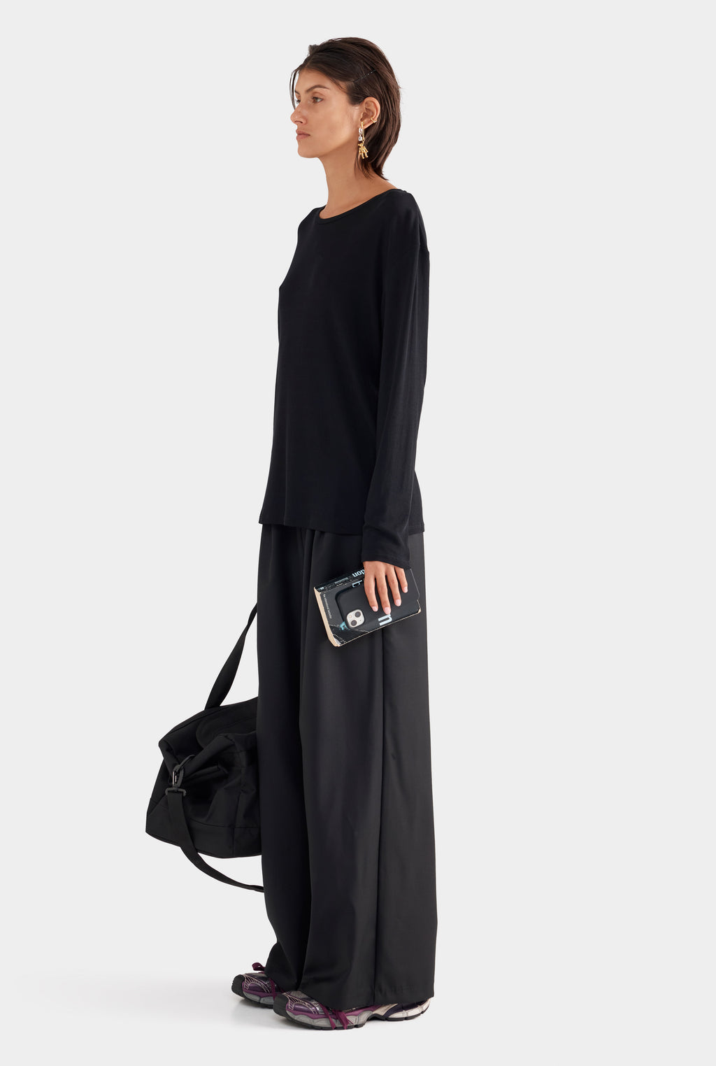 Long Sleeve Lightweight Cotton Tee - Black