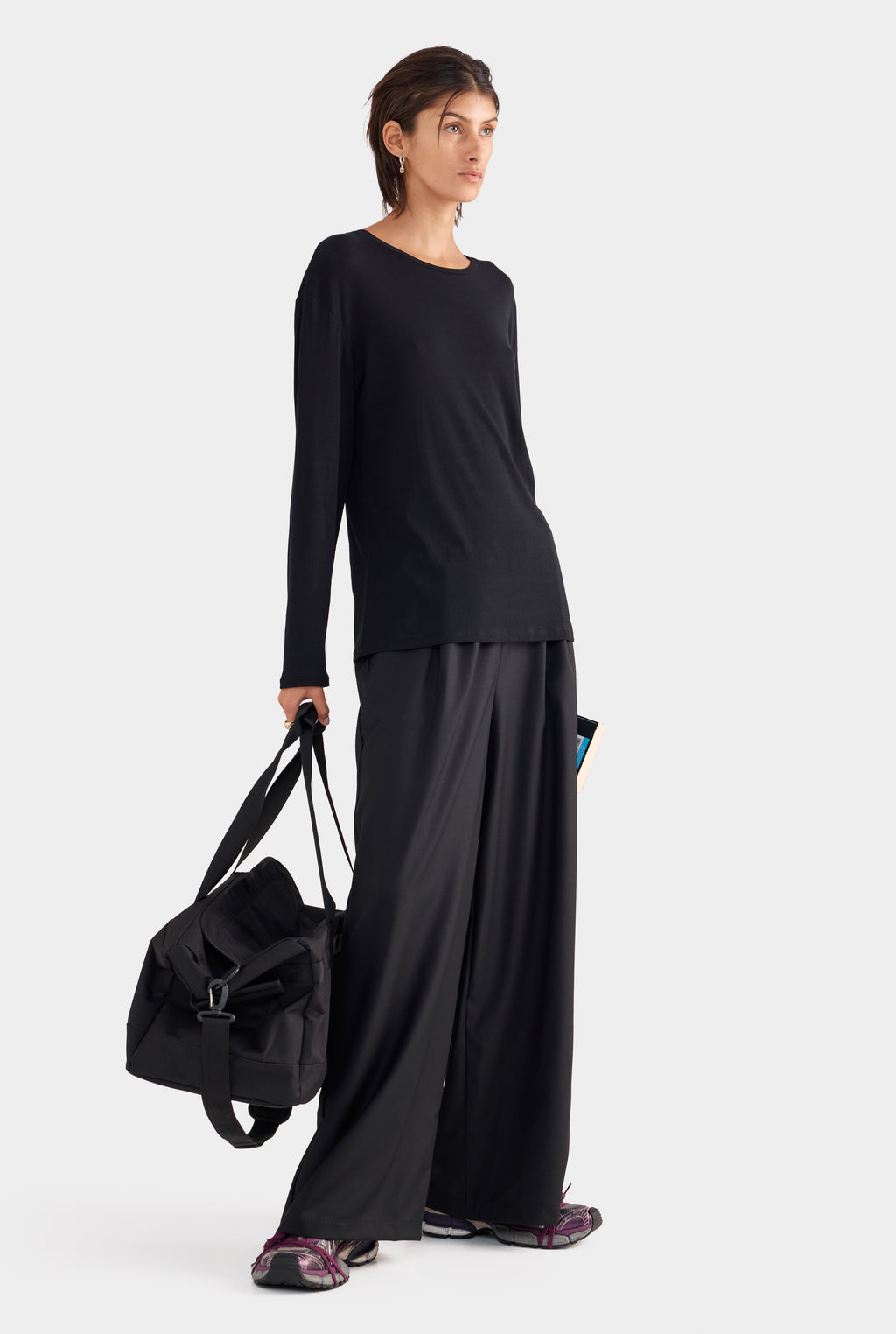 Long Sleeve Lightweight Cotton Tee - Black