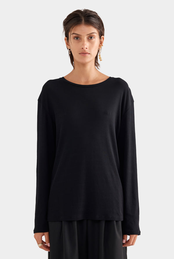 Long Sleeve Lightweight Cotton Tee - Black
