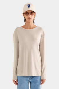 Long Sleeve Lightweight Cotton Tee - Stone
