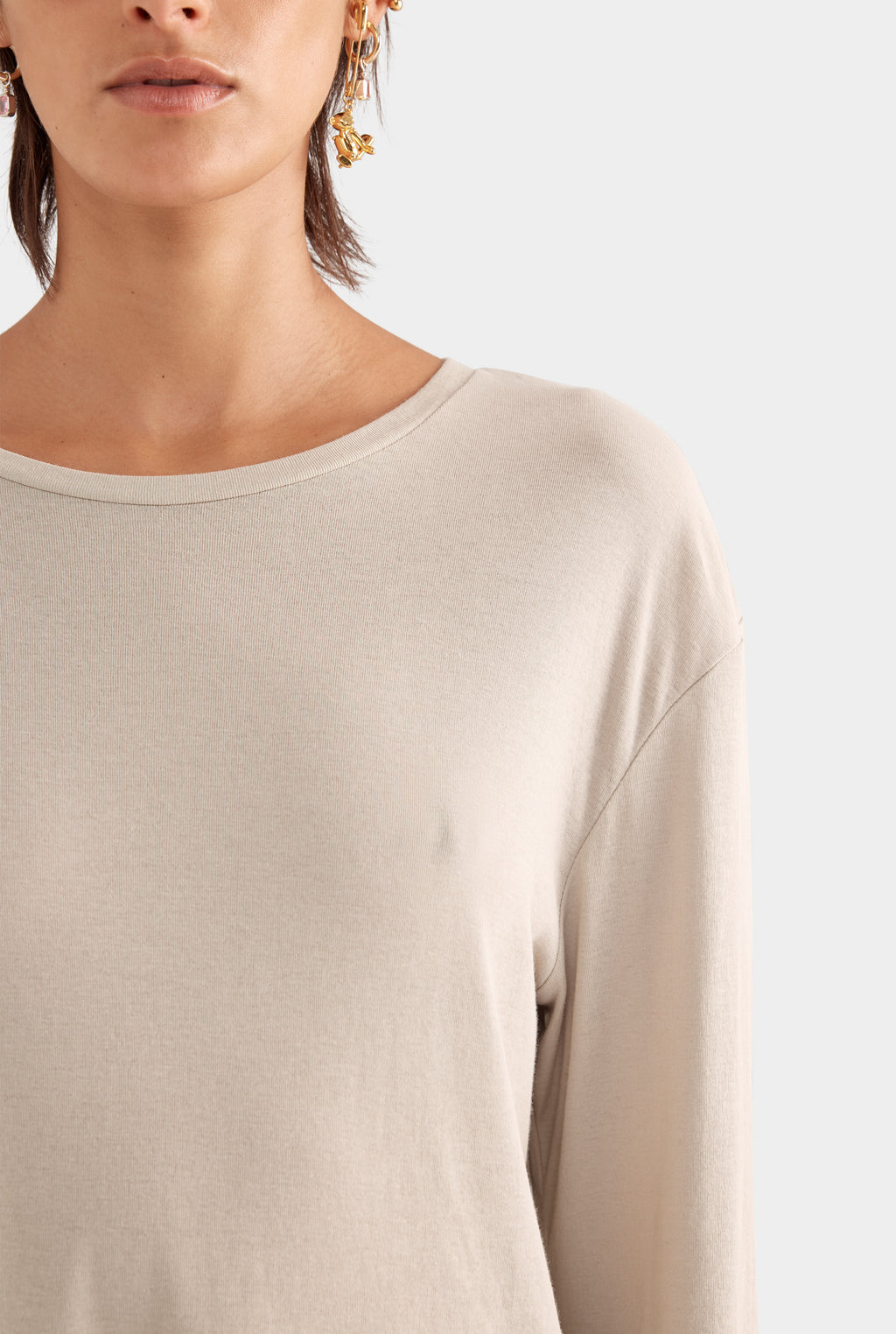 Long Sleeve Lightweight Cotton Tee - Stone