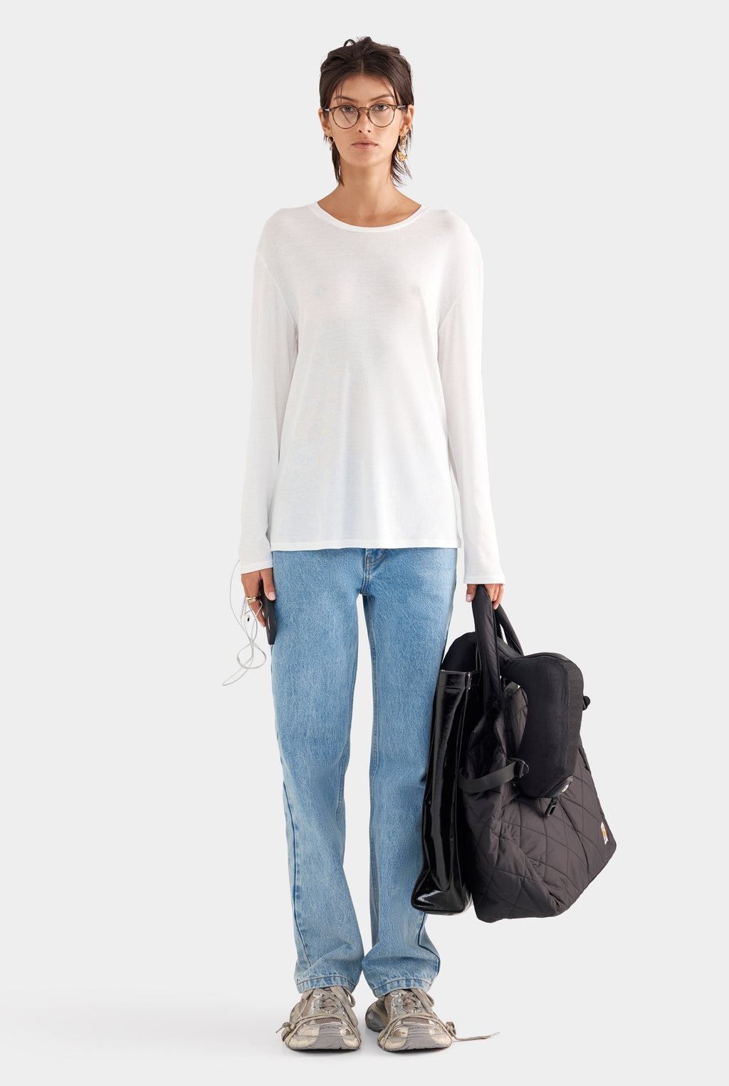 Long Sleeve Lightweight Cotton Tee - White