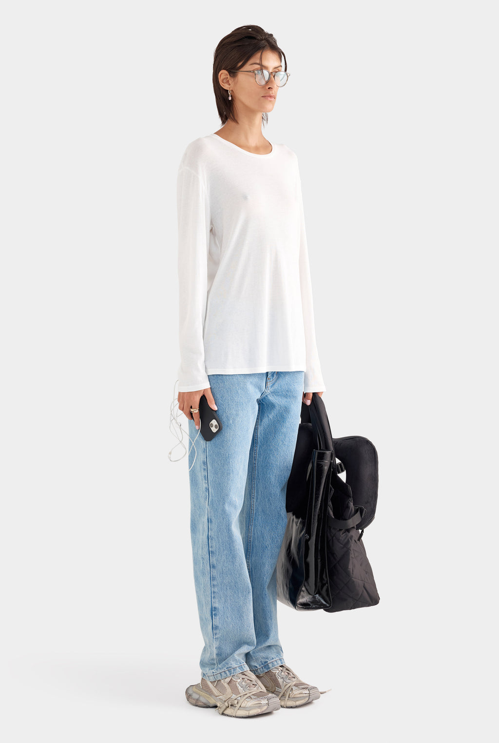 Long Sleeve Lightweight Cotton Tee - White