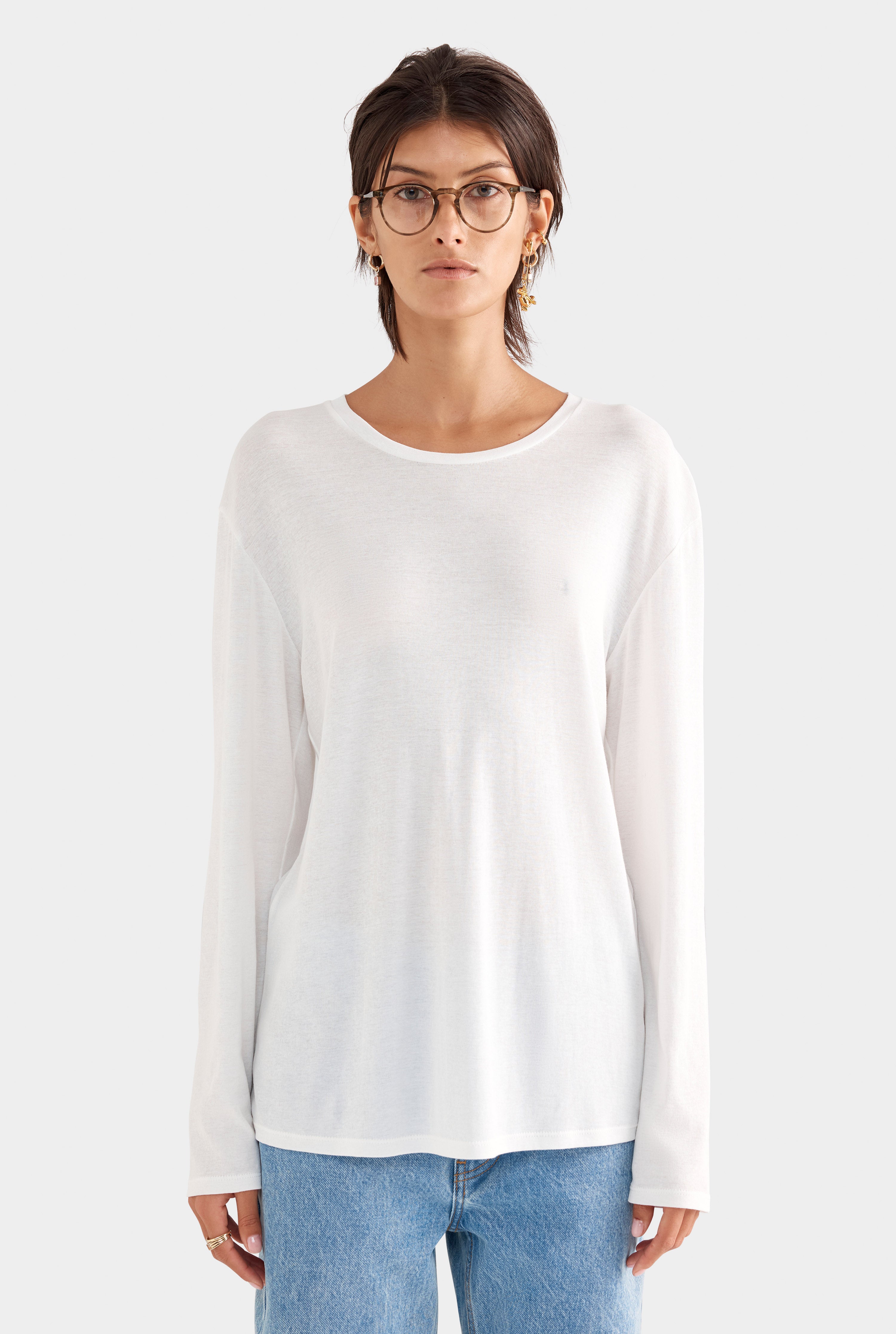 Long Sleeve Lightweight Cotton Tee - White