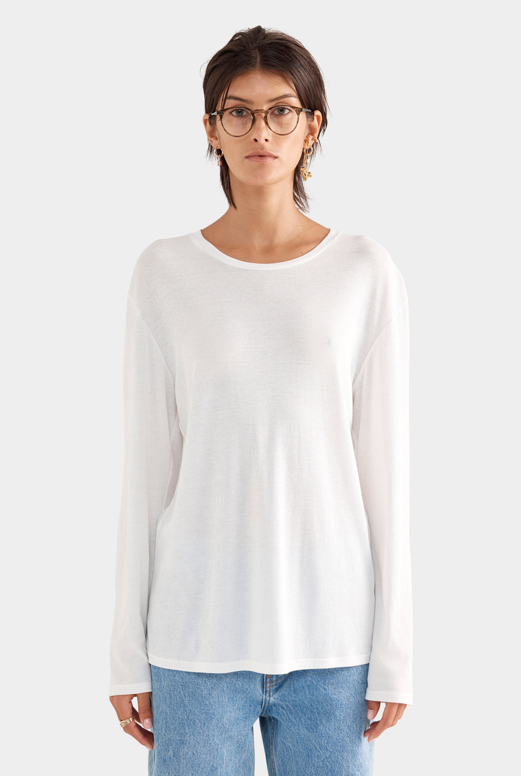 Long Sleeve Lightweight Cotton Tee - White