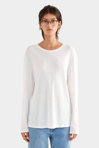 Long Sleeve Lightweight Cotton Tee - White