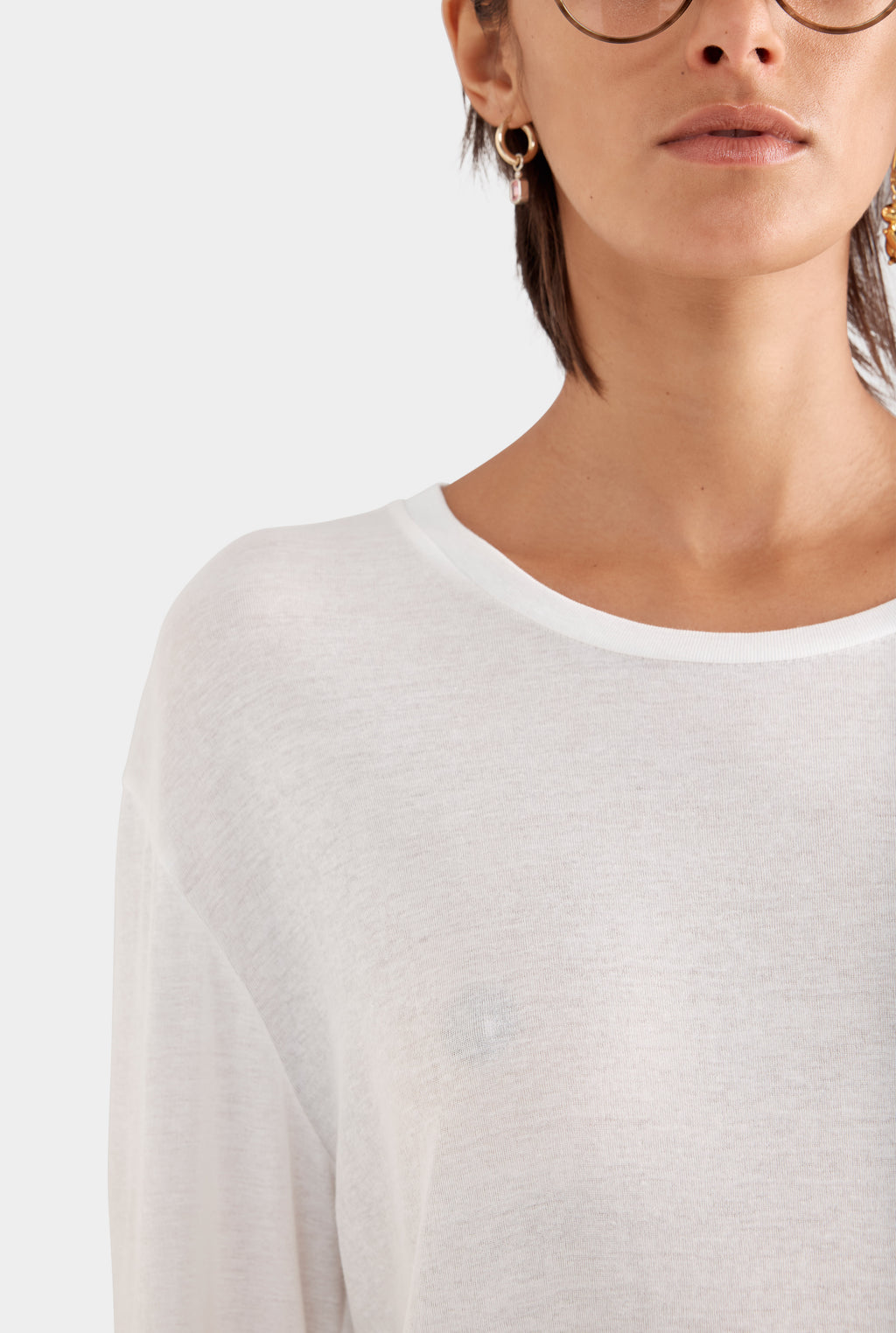 Long Sleeve Lightweight Cotton Tee - White