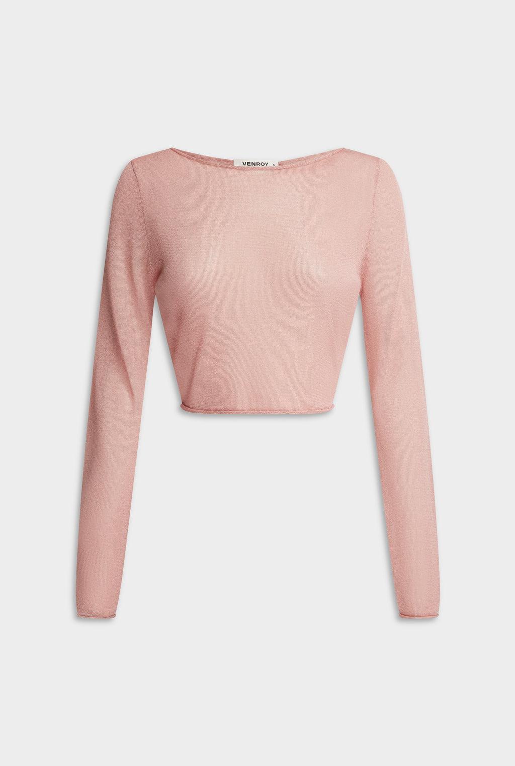 Lurex Knit Long Sleeve Cropped Top - Light Pink