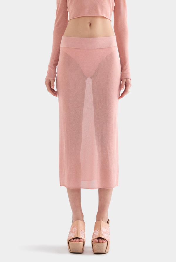 Lurex Knit Midi Skirt - Light Pink