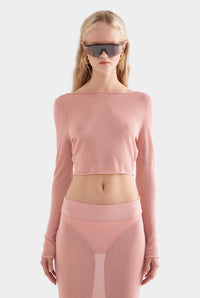 Lurex Knit Long Sleeve Cropped Top - Light Pink