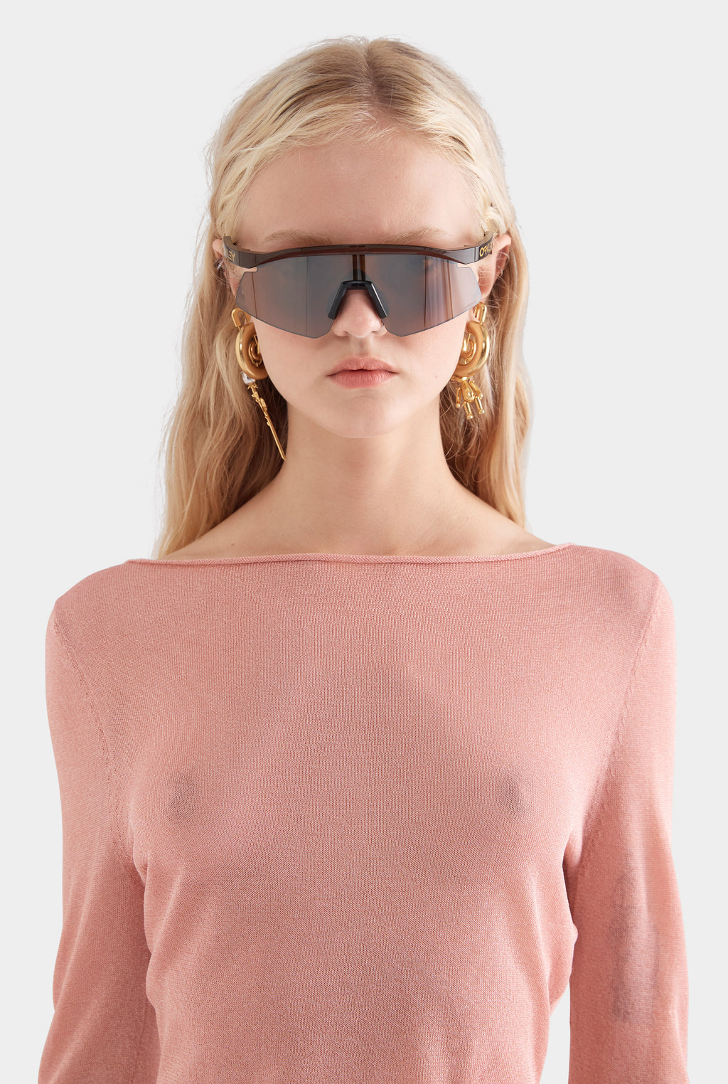 Lurex Knit Long Sleeve Cropped Top - Light Pink