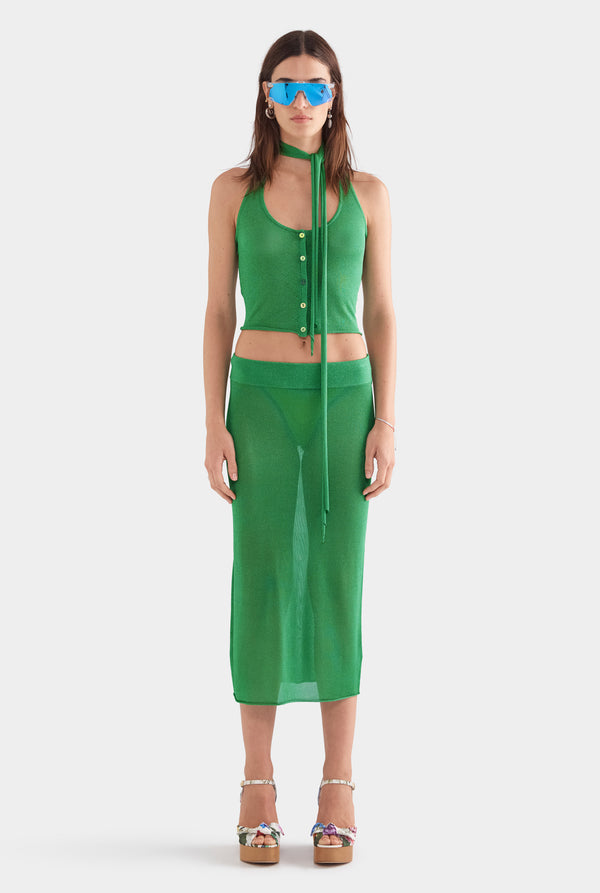 Lurex Knit Midi Skirt - Bright Green