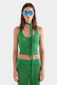 Lurex Knit Scarf Halter Top - Bright Green