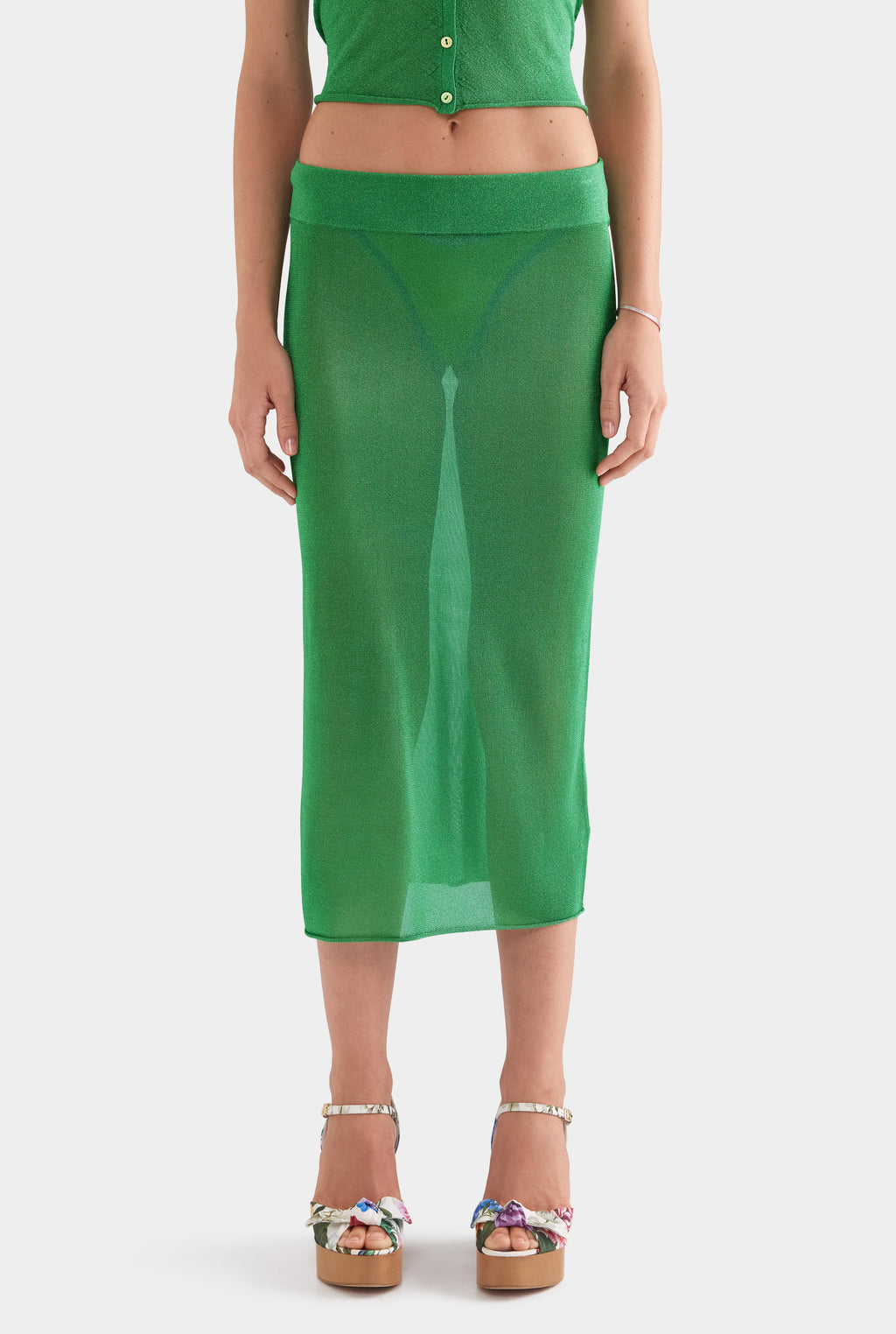 Lurex Knit Midi Skirt - Bright Green