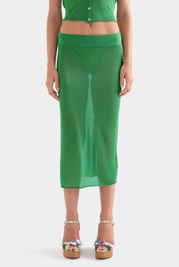 Lurex Knit Midi Skirt - Bright Green