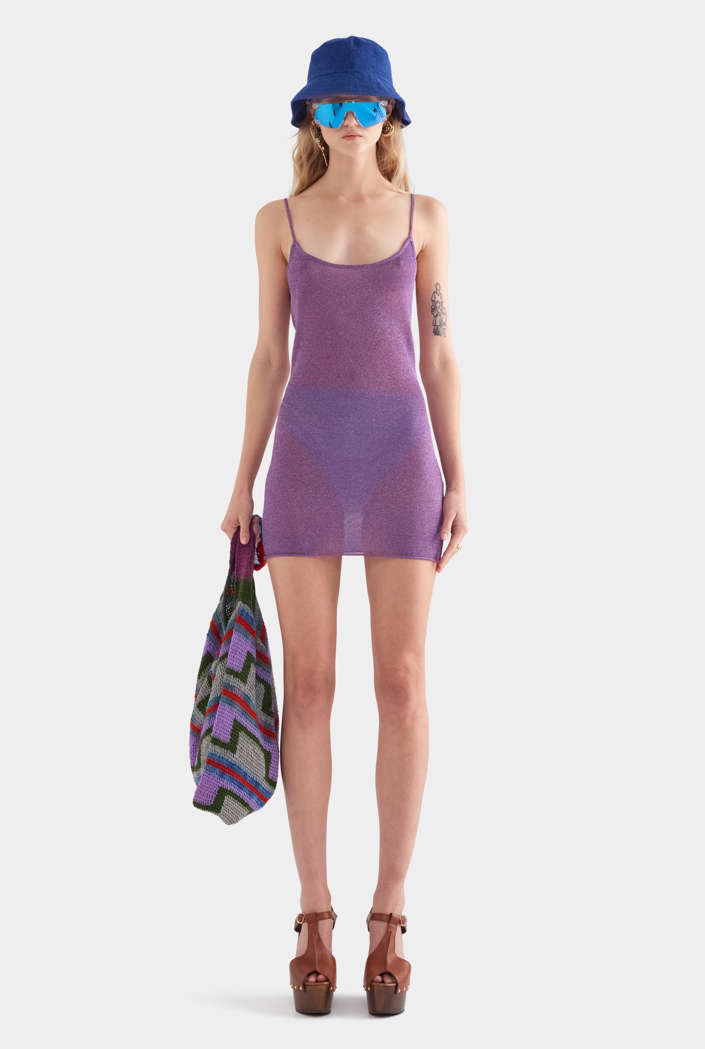 Lurex Knit Mini Dress - Bright Purple