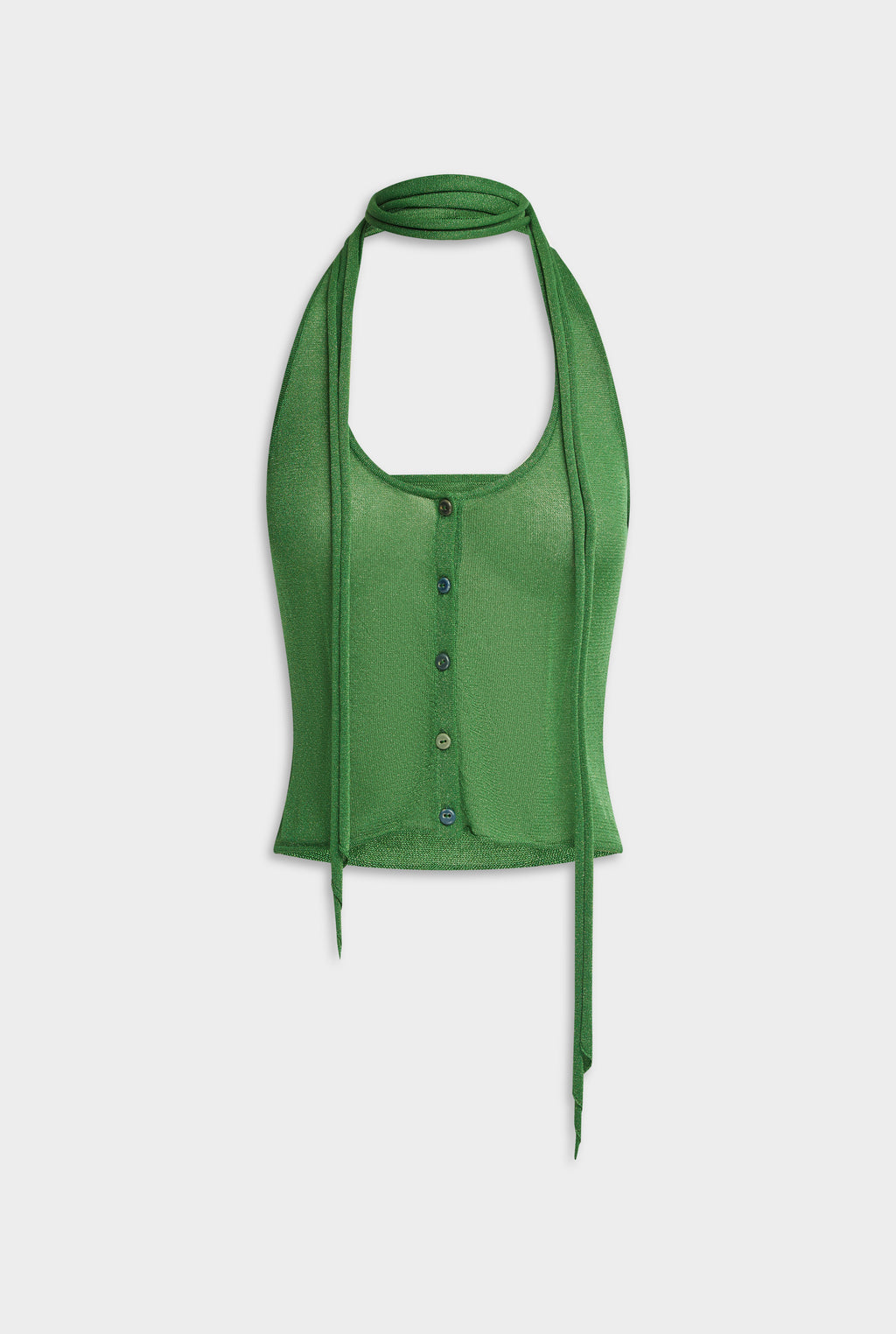 Lurex Knit Scarf Halter Top - Bright Green