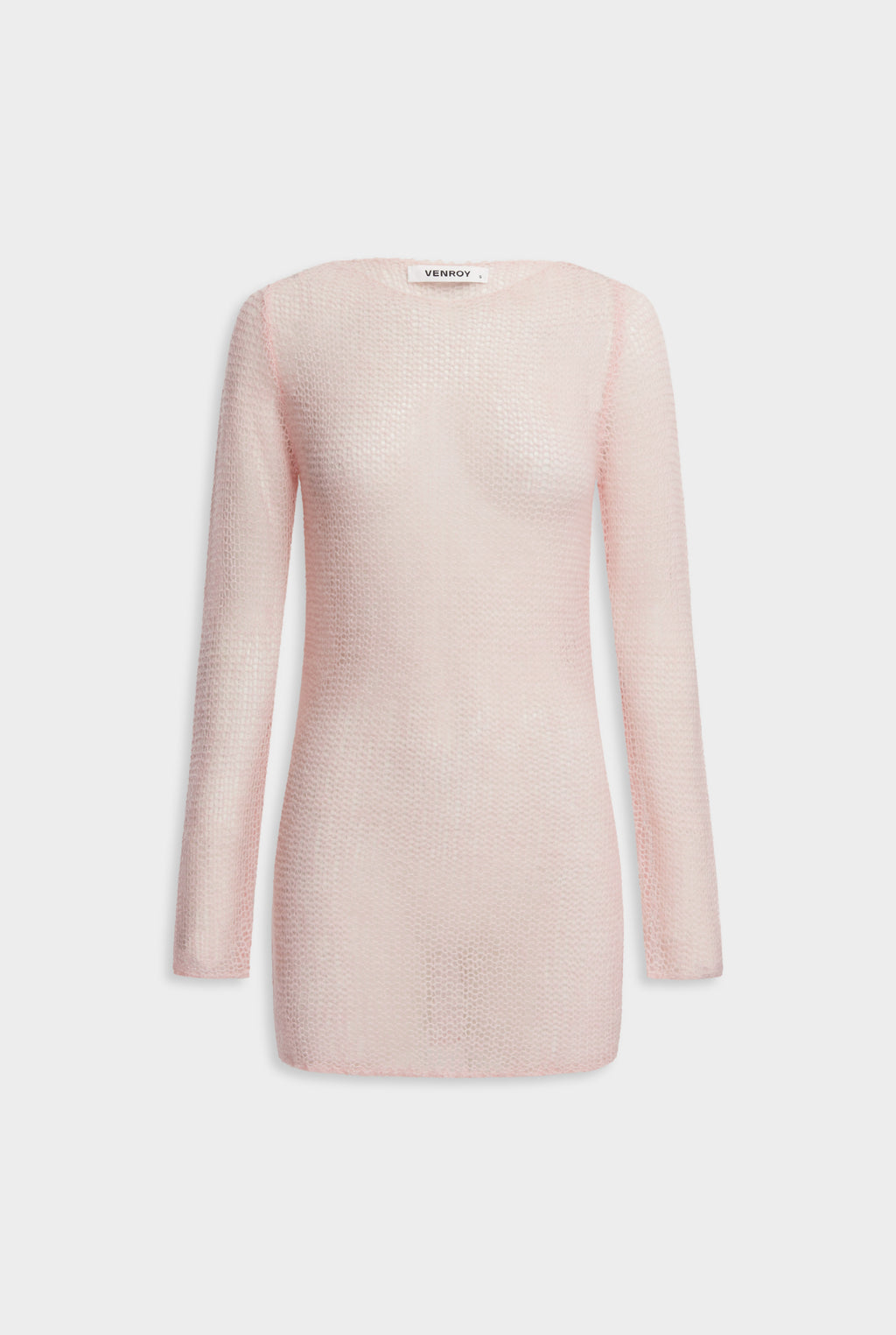 Mohair Open Knit Mini Dress - Light Pink