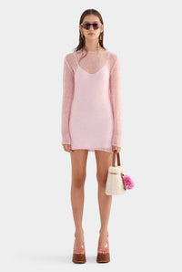 Mohair Open Knit Mini Dress - Light Pink