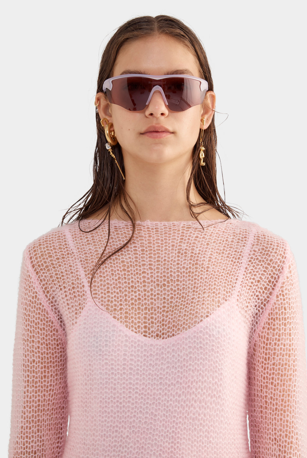 Mohair Open Knit Mini Dress - Light Pink