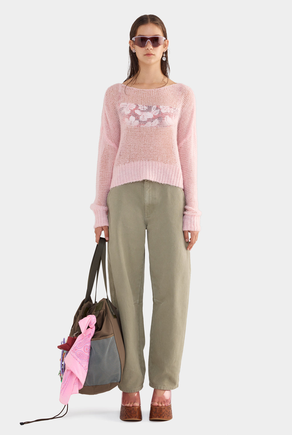 Mohair Open Knit Sweater - Light Pink