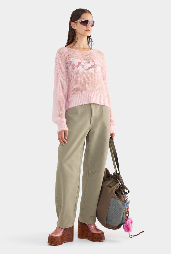 Mohair Open Knit Sweater - Light Pink