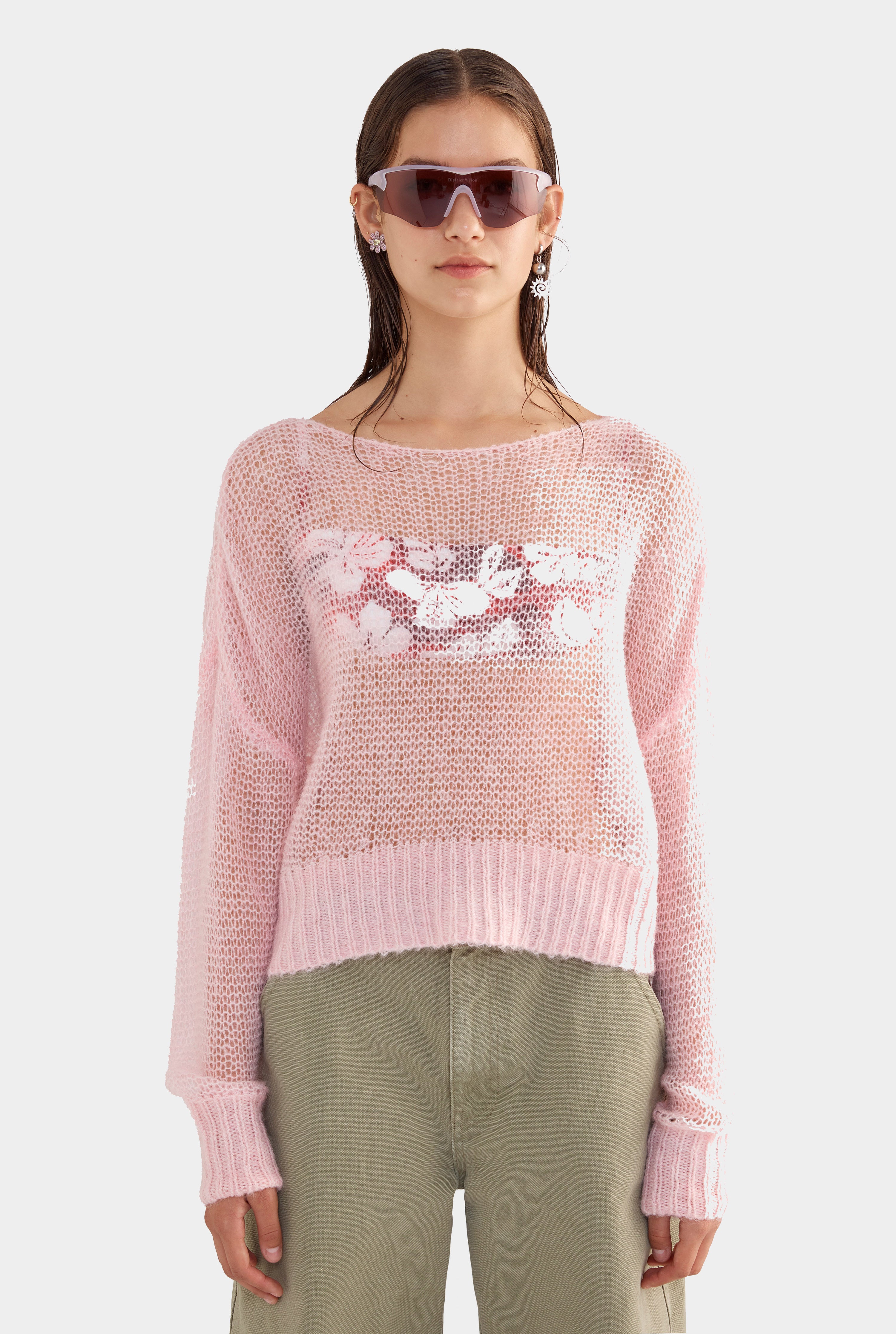 Mohair Open Knit Sweater - Light Pink