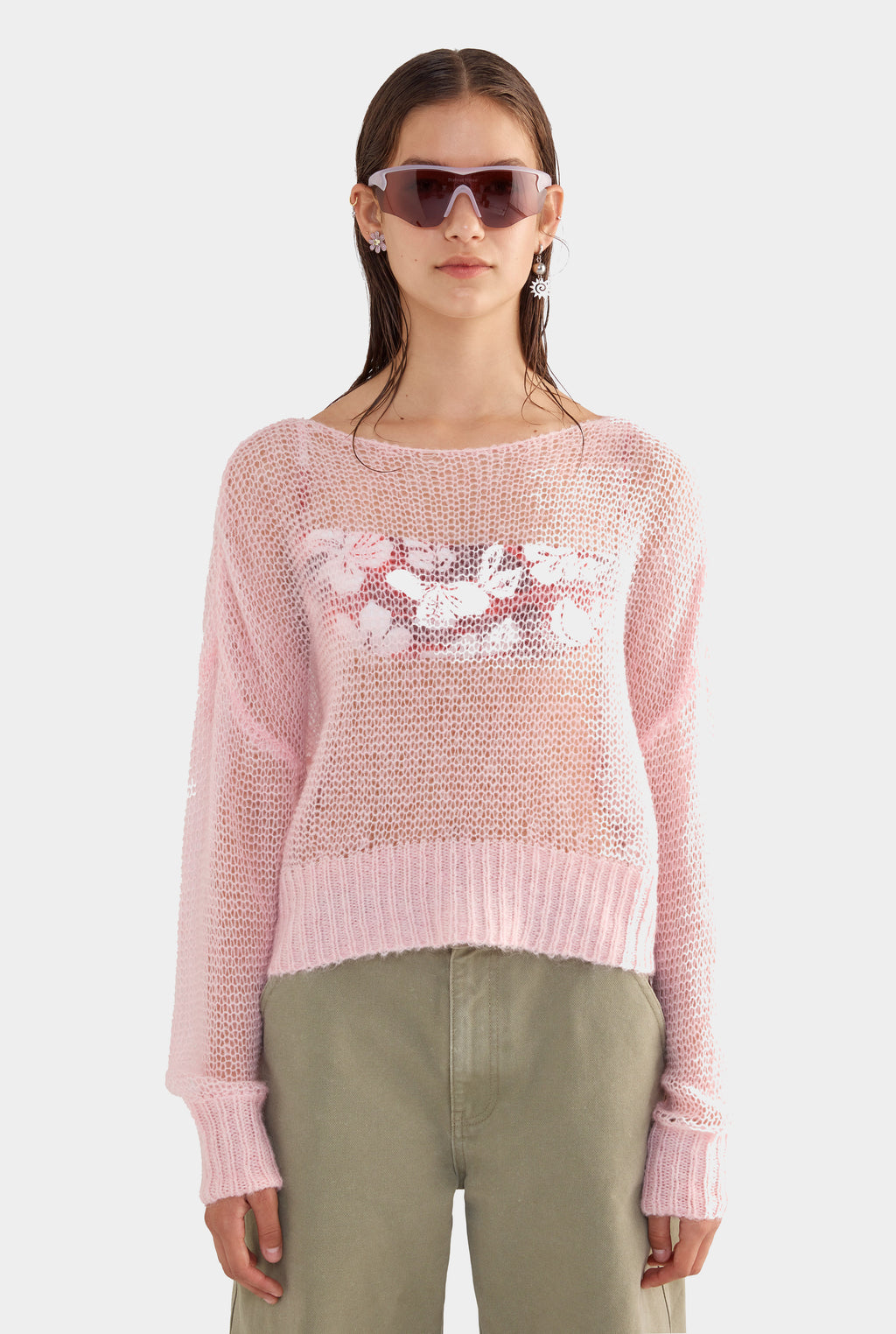 Mohair Open Knit Sweater - Light Pink
