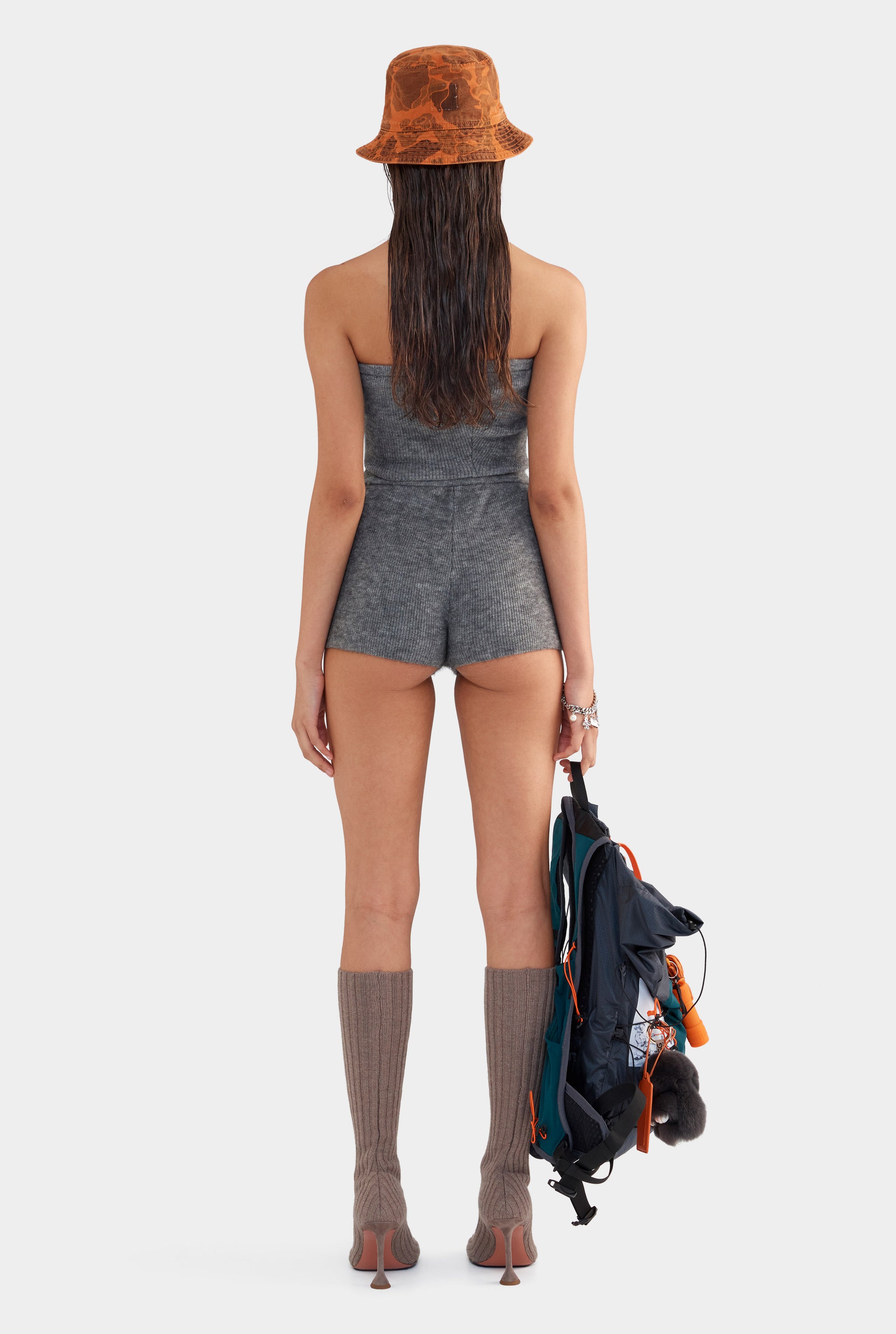 Mohair Wool Knit Strapless Top - Dark Grey Marl
