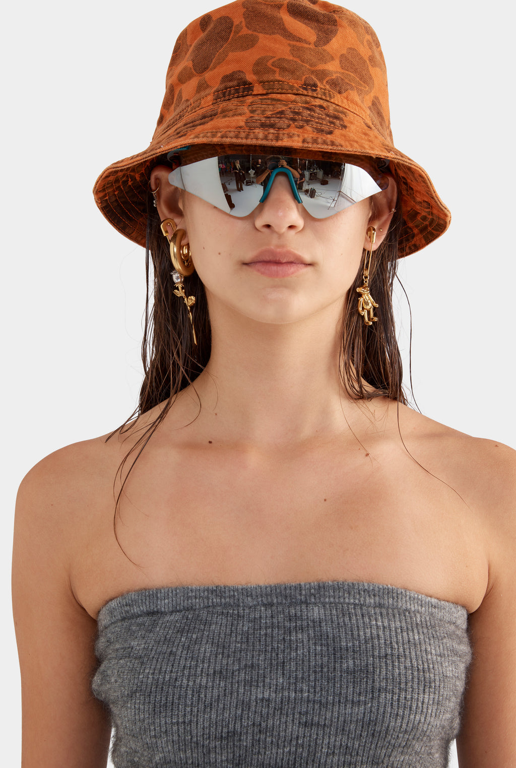 Mohair Wool Knit Strapless Top - Dark Grey Marl