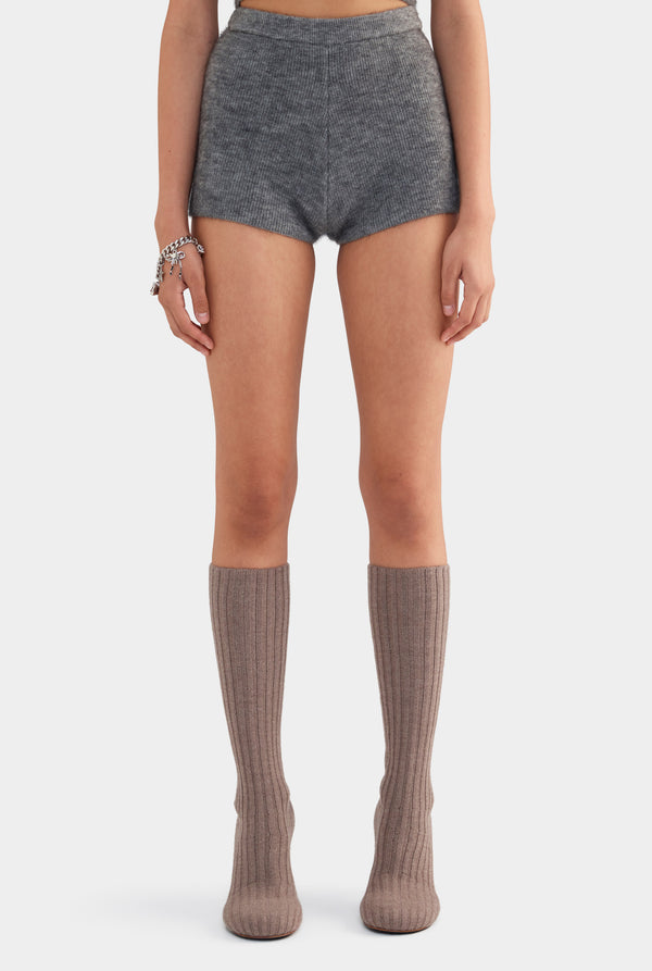 Mohair Wool Knit Shorts - Dark Grey Marl
